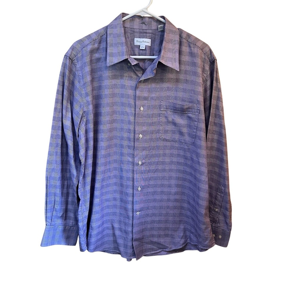 Tommy Bahama Purple Plaid Long Sleeve Button Down Shirt Mens Large
